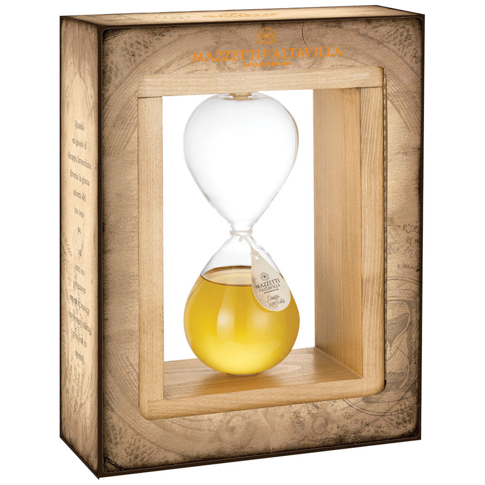 Grappa invecchiata clessidra in cornice legno confezione regalo 350 ml