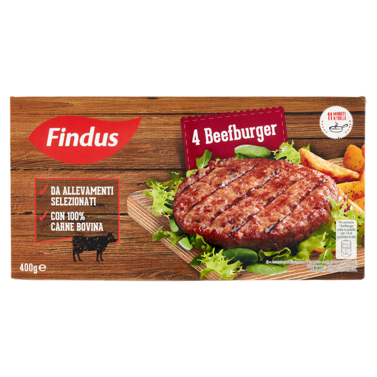 BEEFBURGER FINDUS SURGELATO SCATOLA 4PZ 400G - Immagine 01
