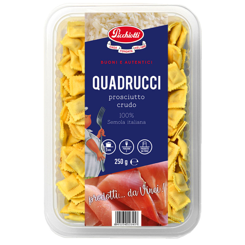 Quadrucci freschi ripieni di prosciutto crudo 250 gr