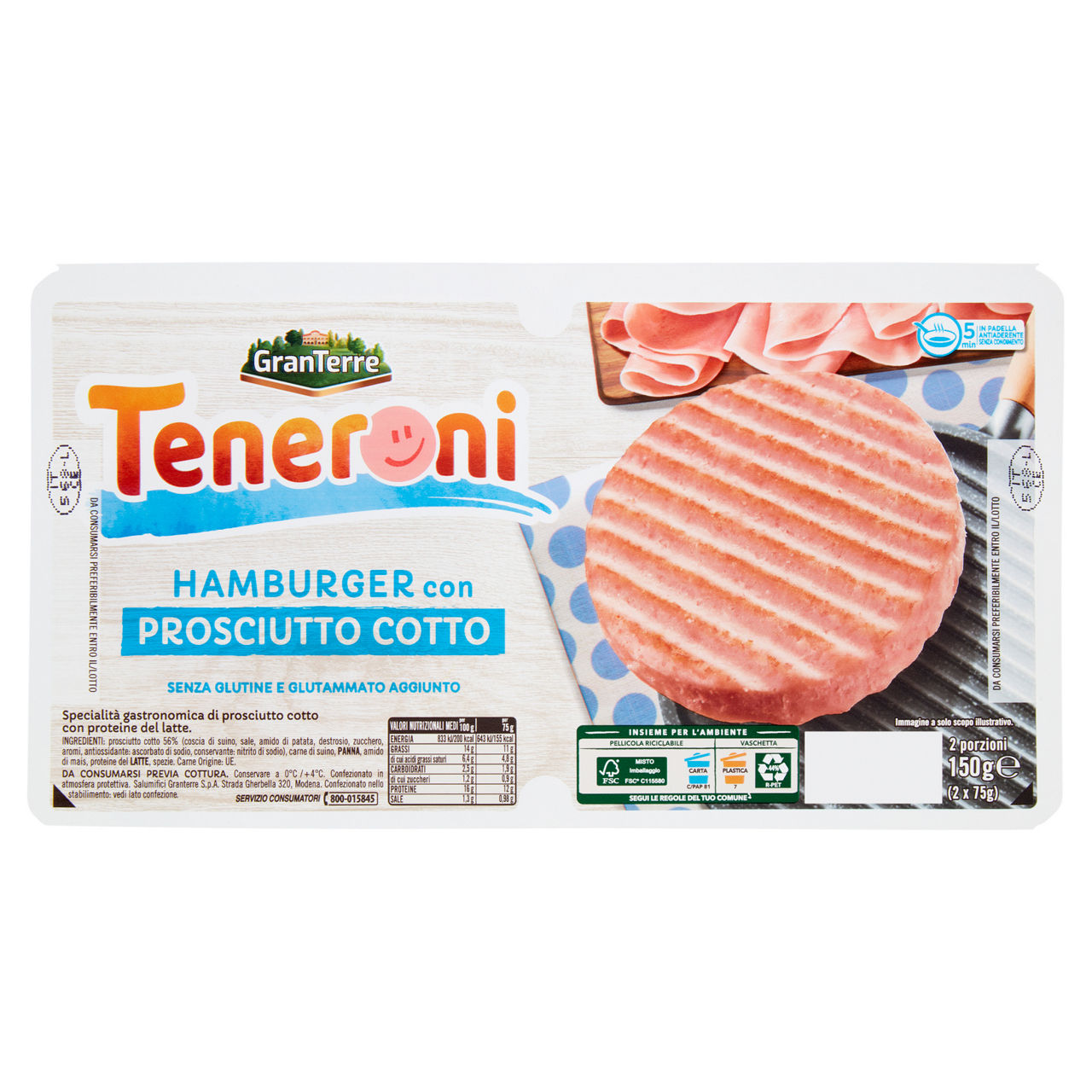 Hamburger con prosciutto cotto 2 pz 150 gr - Immagine 01