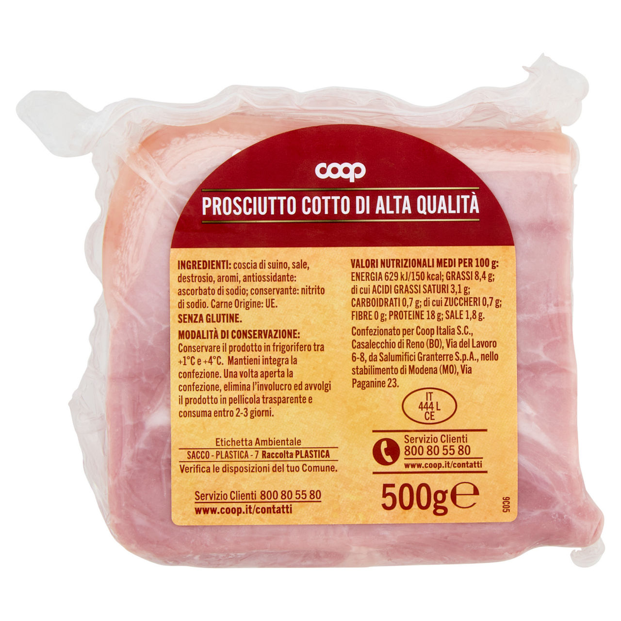 Prosciutto cotto di alta qualità a trancio 500 gr - Immagine 01