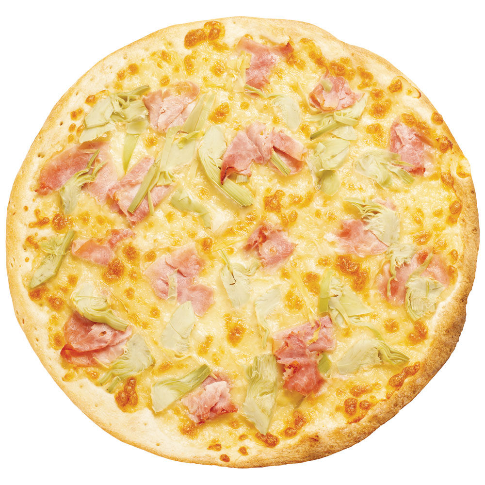 Pizza bianca prosciutto cotto e carciofi a spicchi - Immagine 01