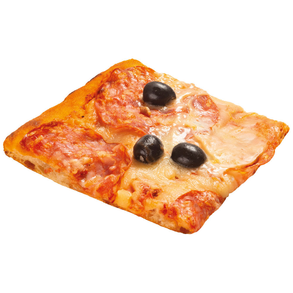 Pizza gorgonzola salame e olive nere a spicchi