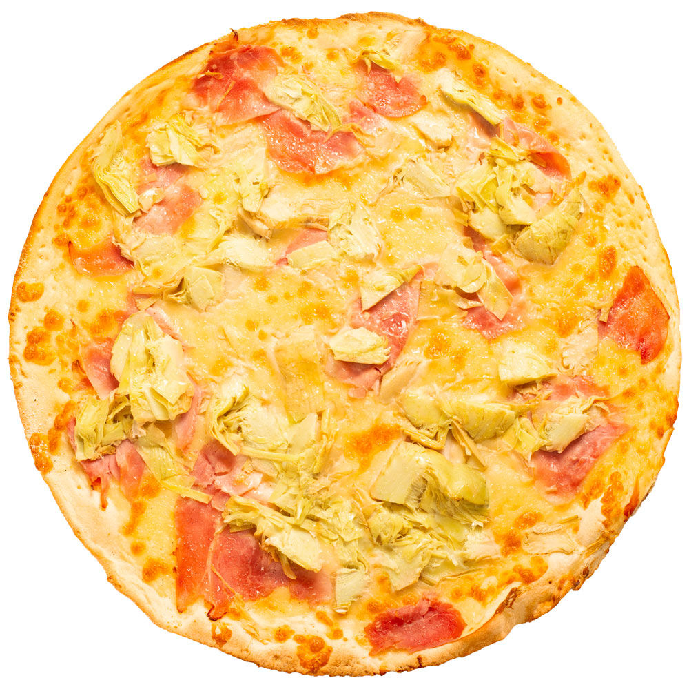 Pizza con prosciutto cotto e carciofi