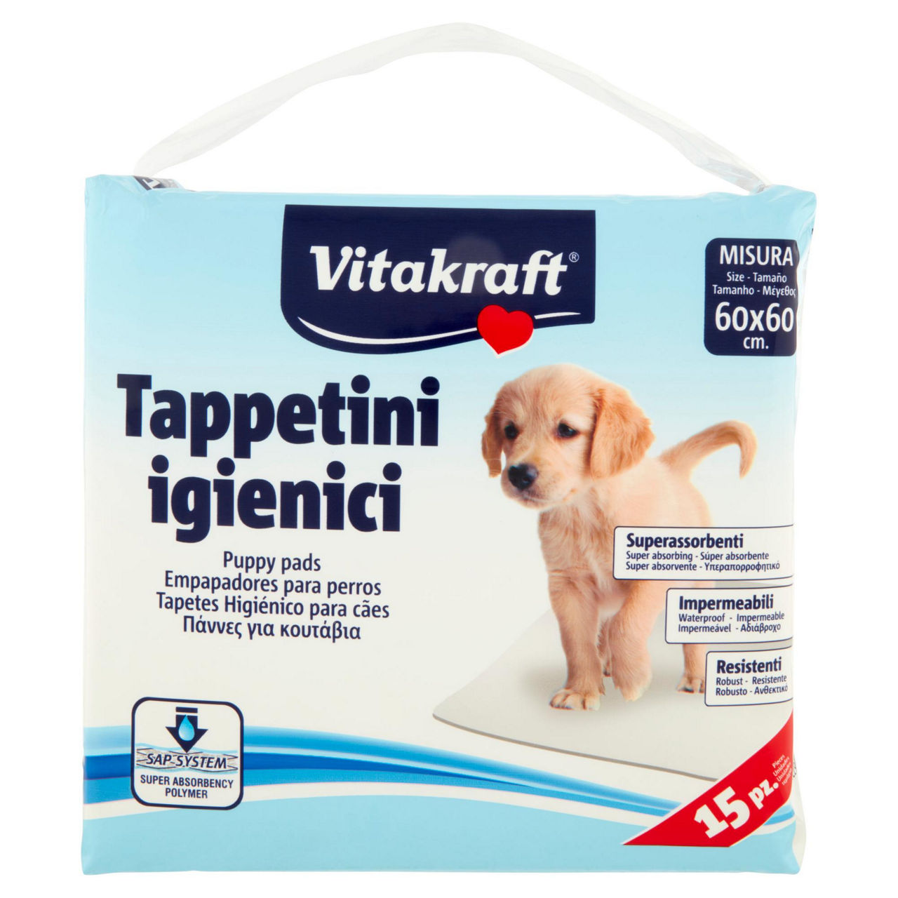 Tappeti igienici vitakraft assorbenti 60x60cm. multiuso x15 scatola pz.1