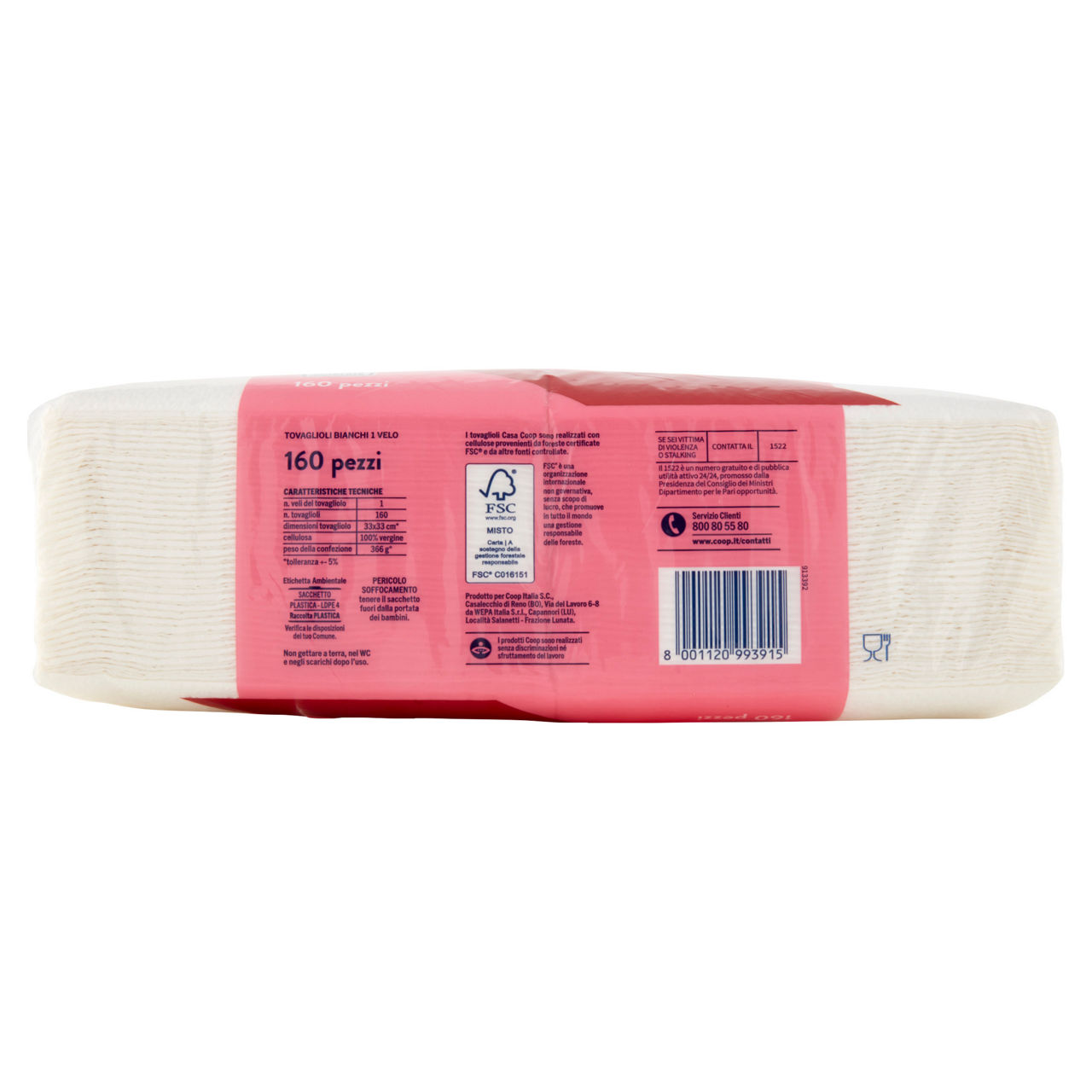 Tovagliolo coop 1 velo bianco goffrato cm.32x33 fsc incarto pz 160 - Immagine 21