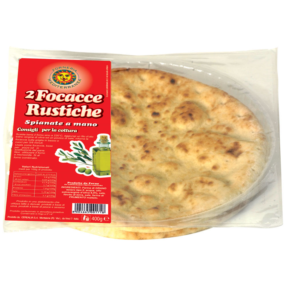 Focaccia rustica spianata a mano 2 pz 400 gr