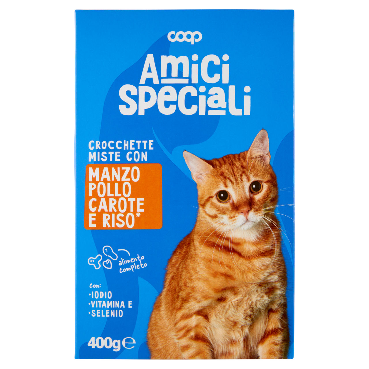 Crocchette per gatti manzo/pollo/carote/riso amici speciali coop scatola g 400