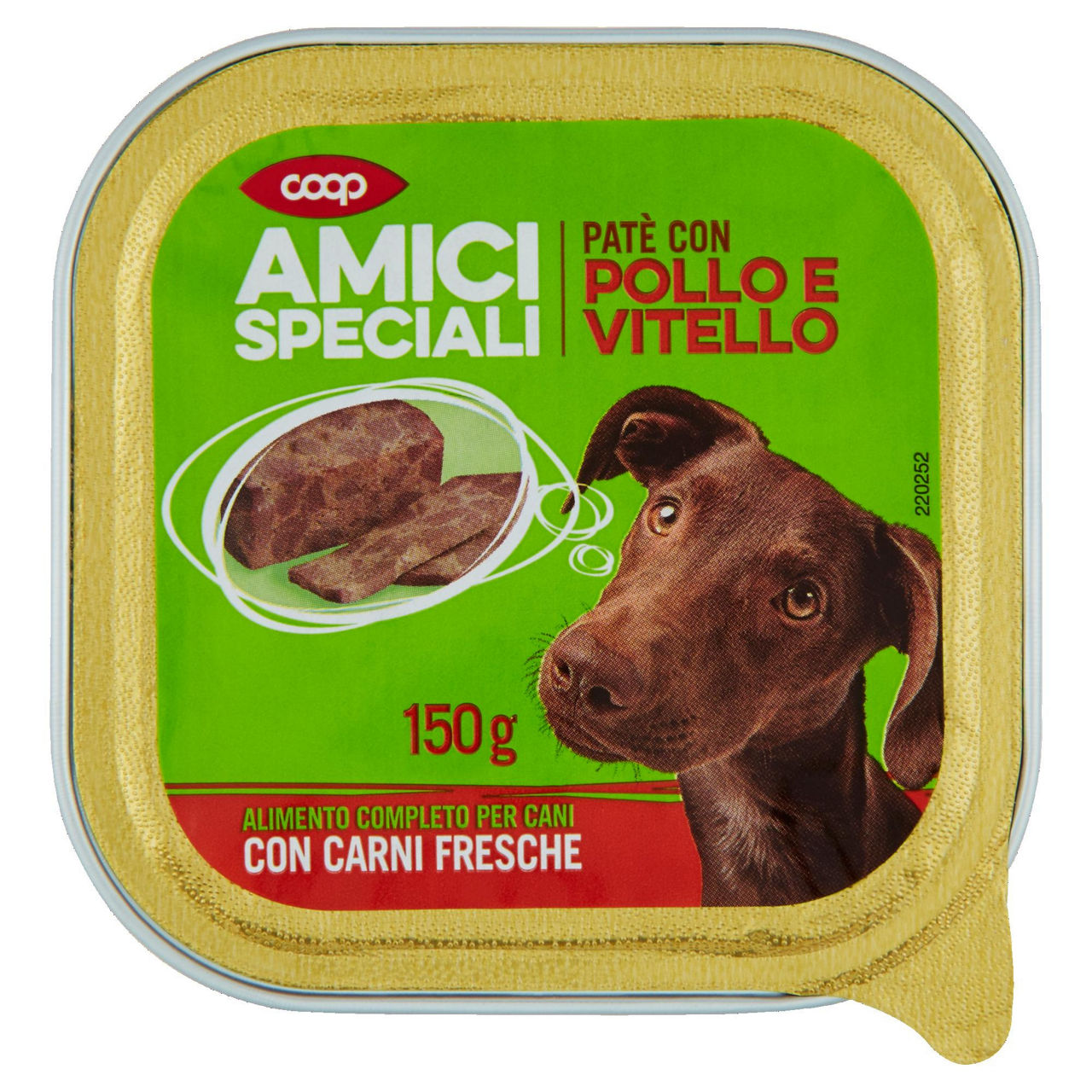 Pate' per cani vitello e pollo amici speciali coop vaschetta 150g - Immagine 01