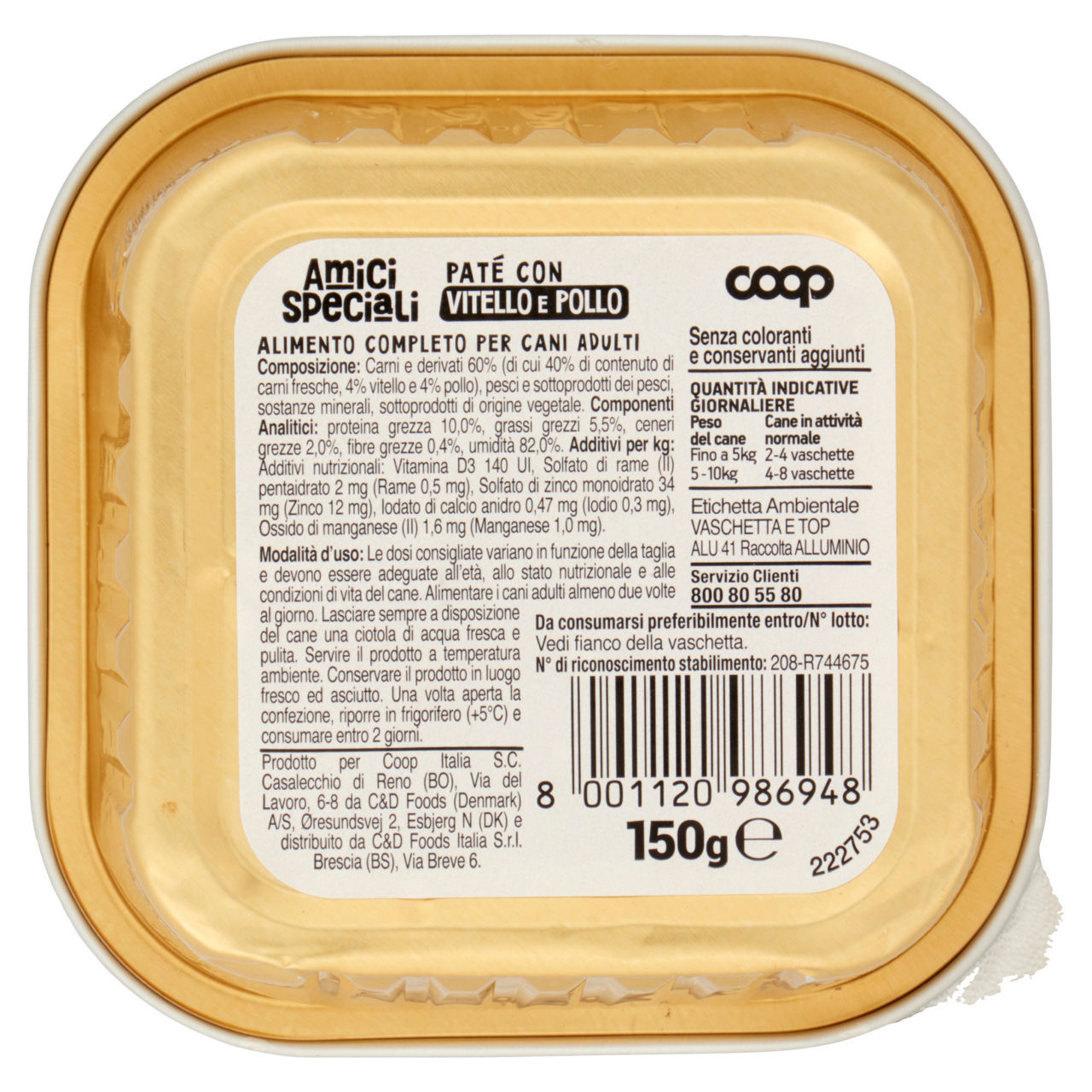 Pate' per cani vitello e pollo amici speciali coop vaschetta 150g - Immagine 101