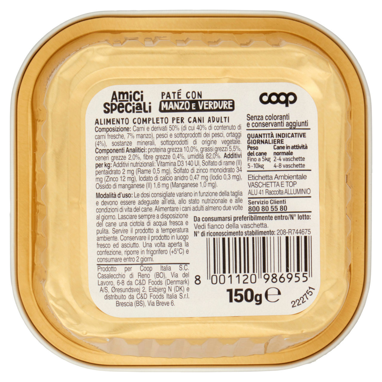 Pate' per cani manzo e verdure amici speciali coop vaschetta 150g - Immagine 41