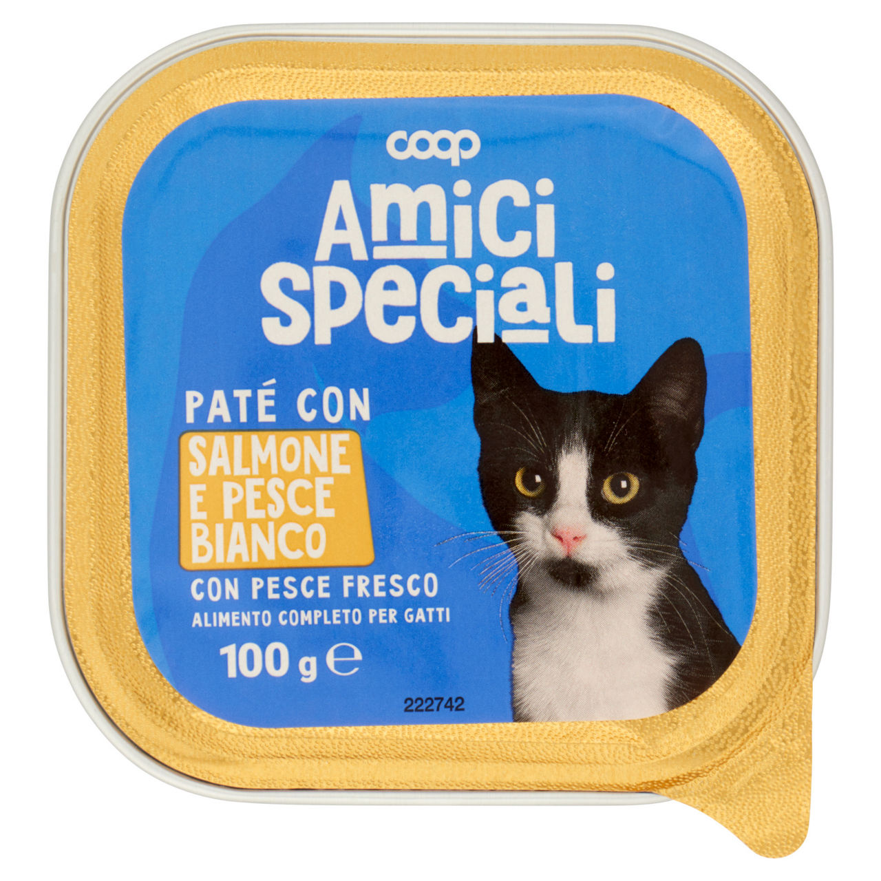 Pate per gatto coop salmone/pesce bianco amici speciali coop vaschetta 100g - Immagine 01