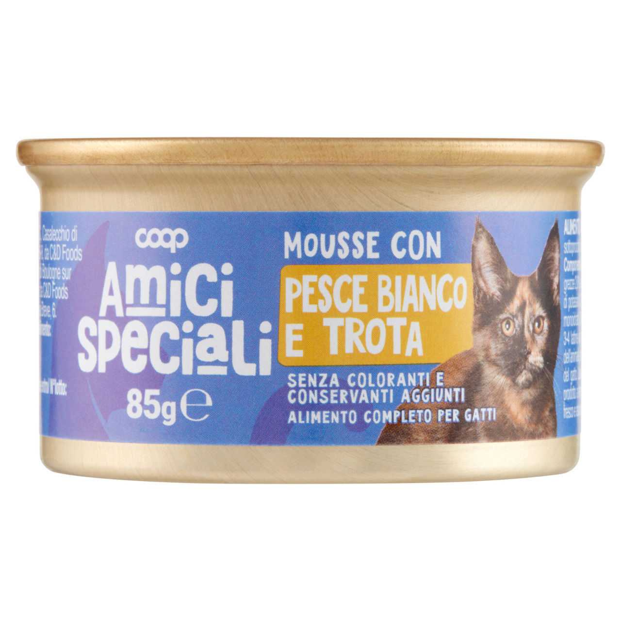 Mousse gatto con pesce bianco e trota coop amici speciali lattina gr.85 - Immagine 01