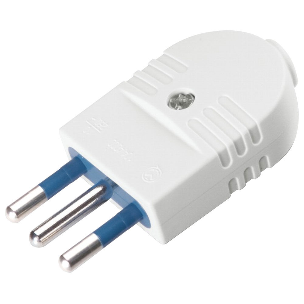 Spina 10a 2p+t, uscita cavo assiale, fermacavo isolante a vite, imq b.co