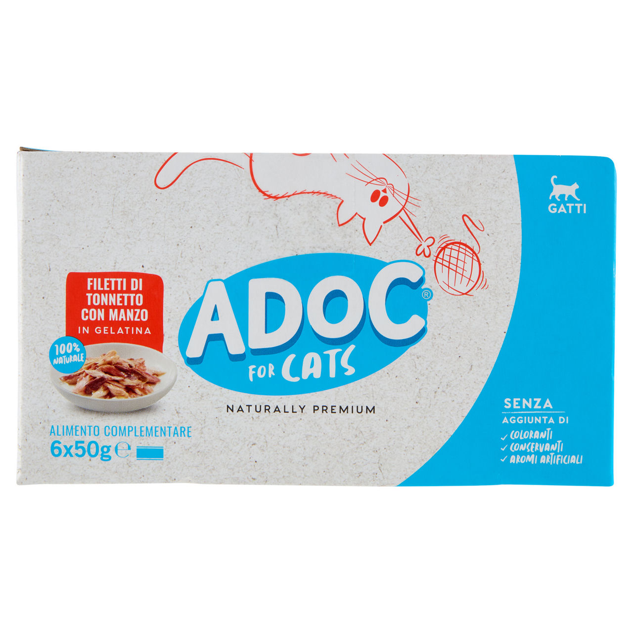 Umido per gatti filetti di tonnetto e manzo 6 pz x 50 gr - Immagine 01