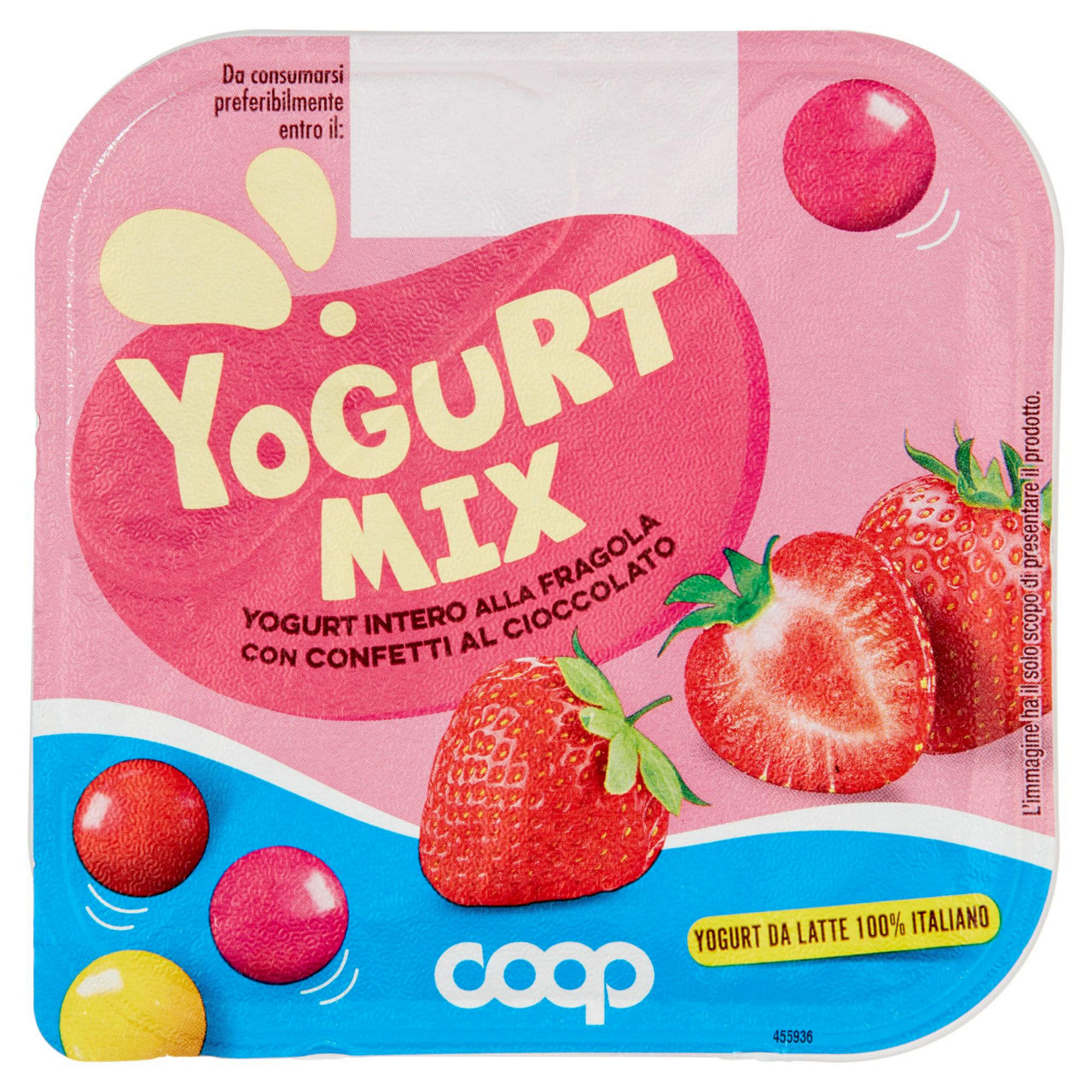 Yogurt intero alla fragola con confetti al cioccolato 120 gr - Immagine 01
