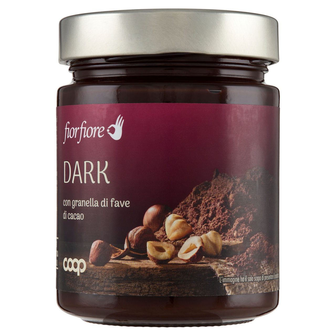 Crema spalmabile al cioccolato fondente con nocciole e granella di cacao 330 gr