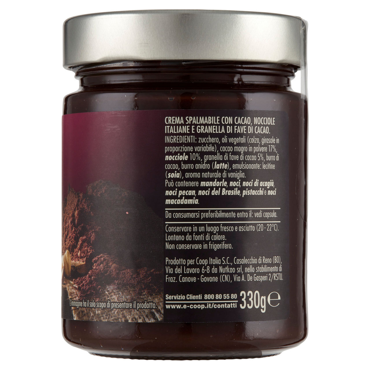 Crema spalmabile al cioccolato fondente con nocciole e granella di cacao 330 gr - Immagine 11
