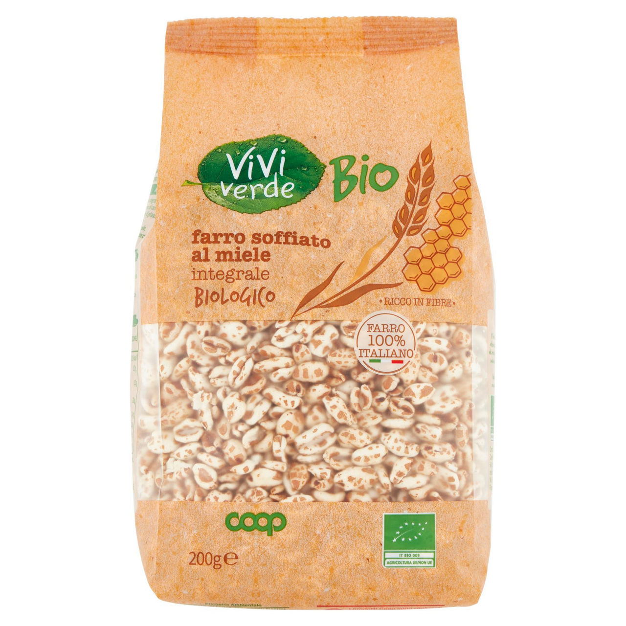 Farro soffiato integrale al miele bio vivi verde coop sacchetto g 200 - Immagine 01