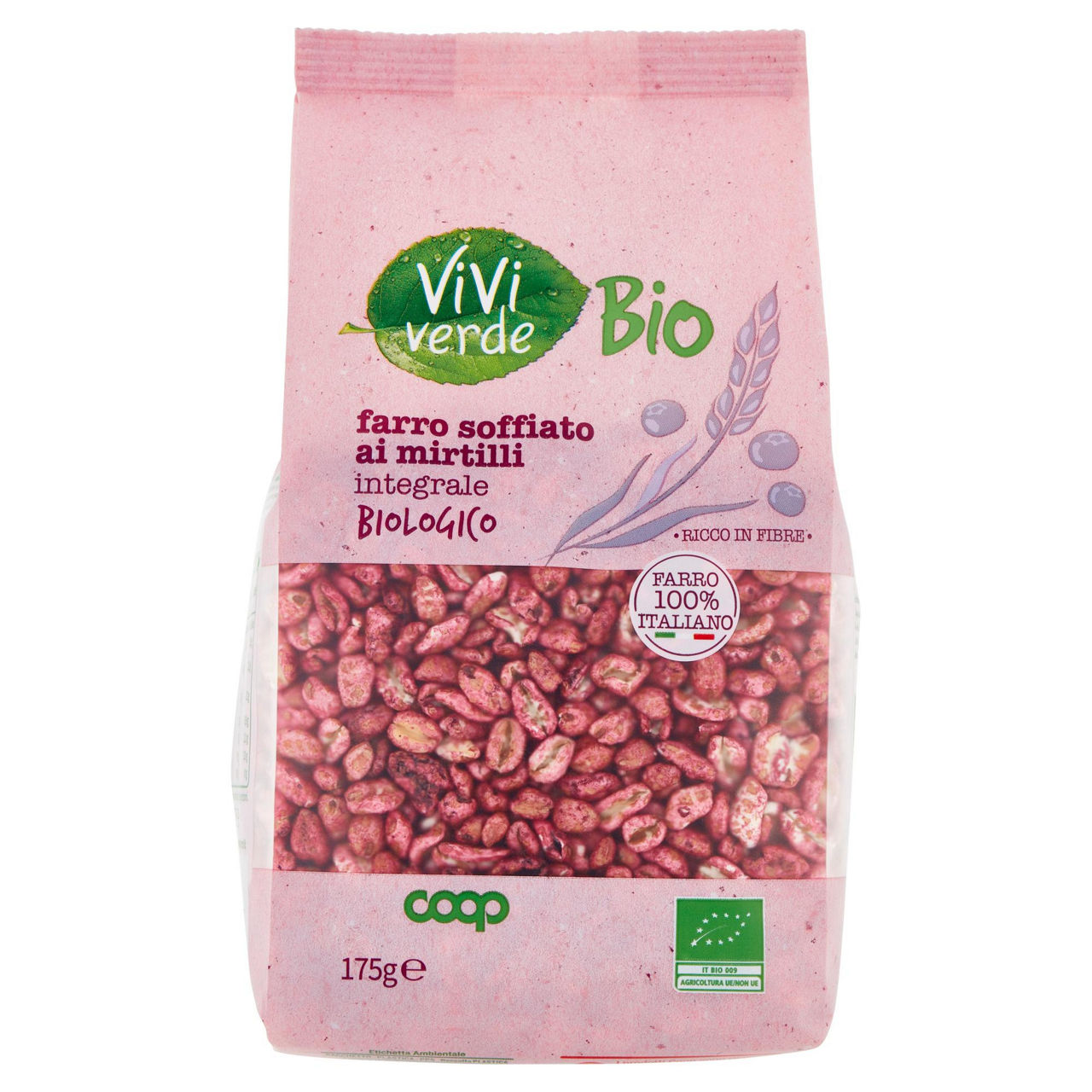 Farro soffiato integrale ai mirtilli bio vivi verde coop sacchetto g 175 - Immagine 01