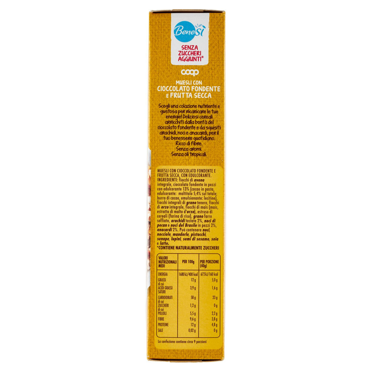 Muesli s/zuccheri agg. c/ciocc.fond. e frutta secca bene.si coop scatola g 375 - Immagine 51