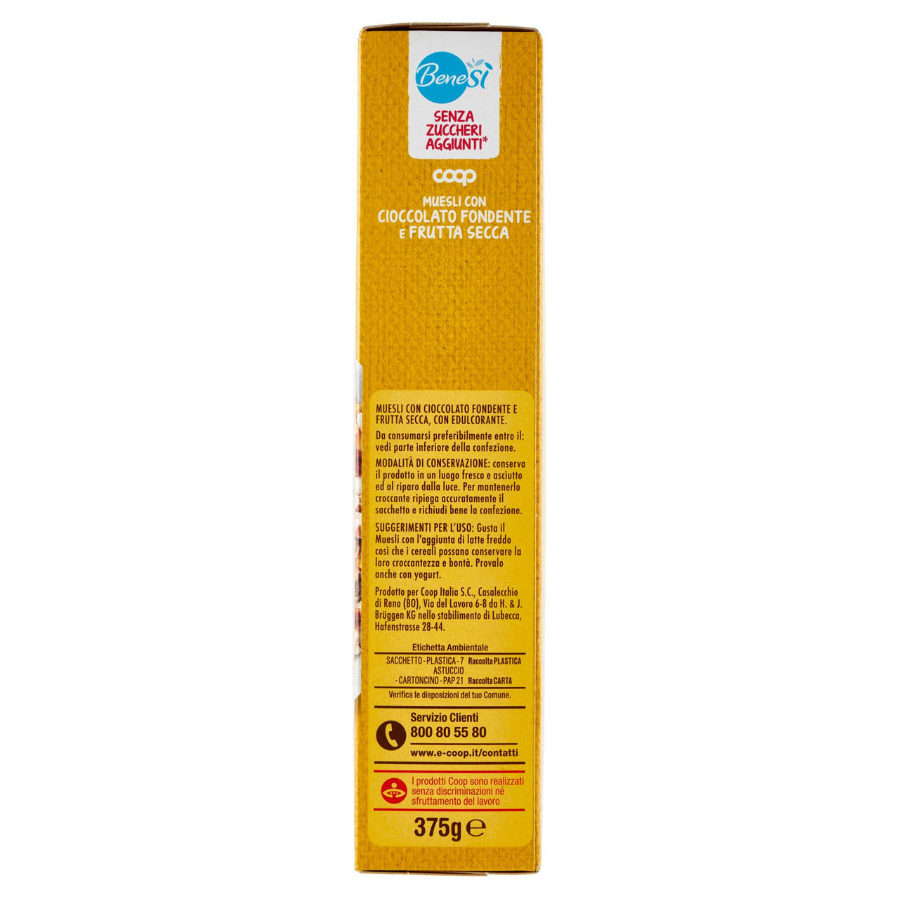 Muesli s/zuccheri agg. c/ciocc.fond. e frutta secca bene.si coop scatola g 375 - Immagine 61