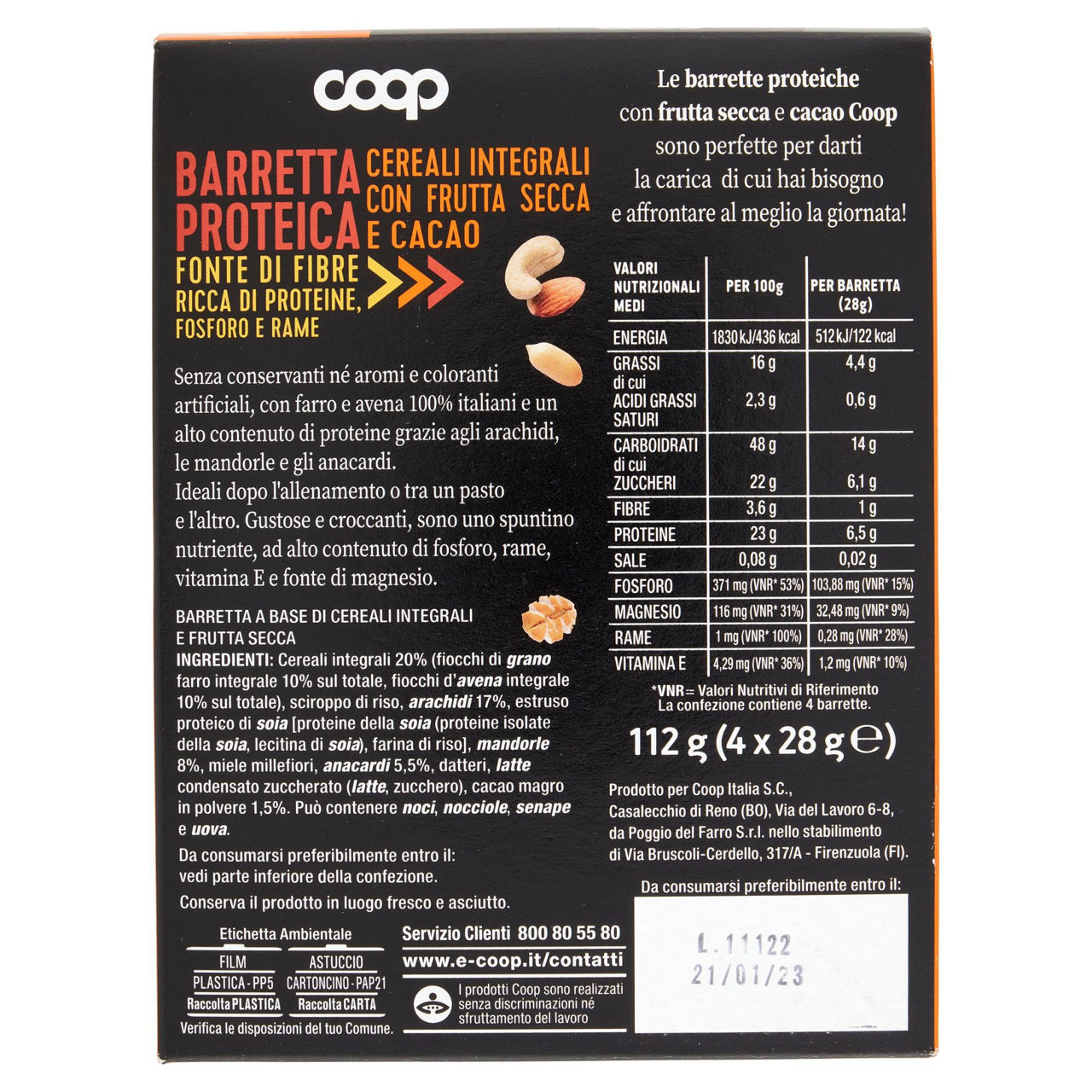 Barrette proteiche di cereali integrali c/frutta secca coop astuccio pz. 4 g 112 - Immagine 21