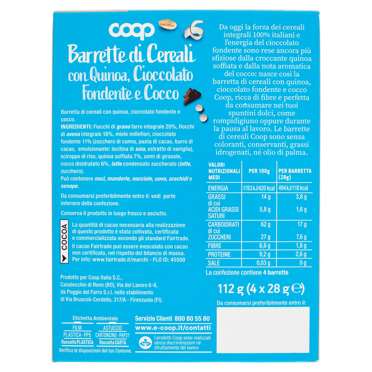 Barrette di cereali integr. c/quinoa cocco e cioc.fond.coop astuccio pz. 4 g 112 - Immagine 21