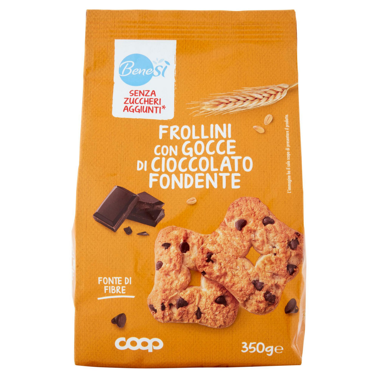 Biscotti frollini ai cereali con gocce di cioccolato fondente senza zuccheri aggiunti 350 gr - Immagine 01