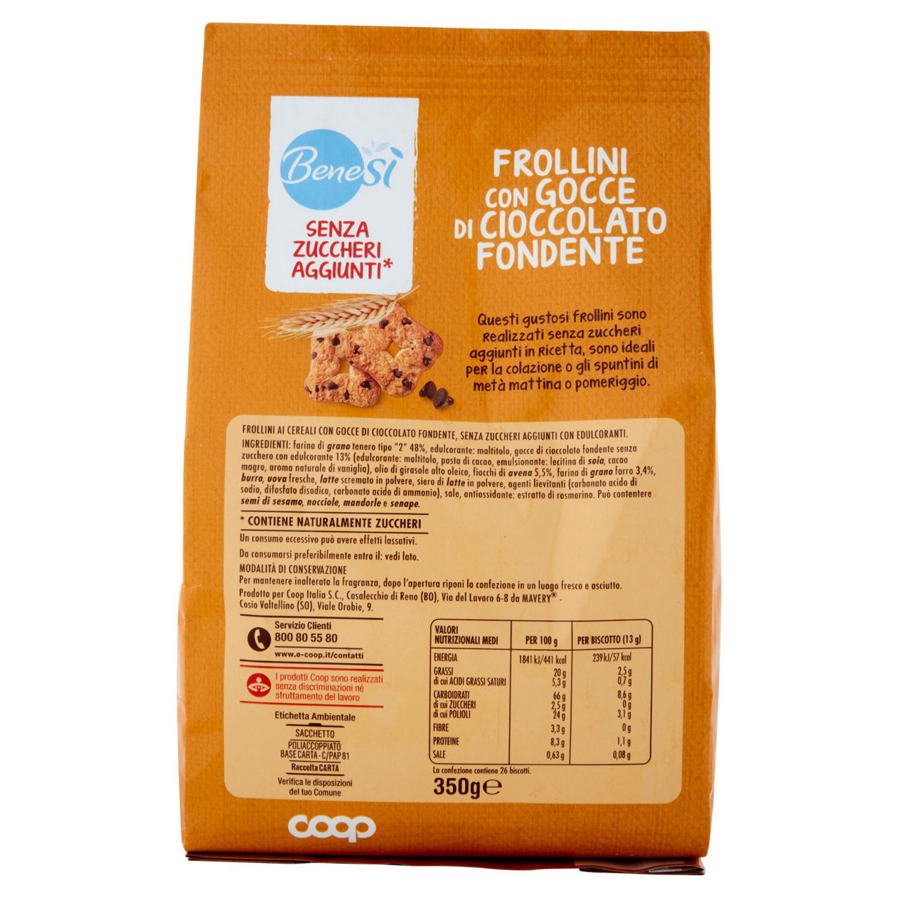 Biscotti frollini ai cereali con gocce di cioccolato fondente senza zuccheri aggiunti 350 gr - Immagine 41