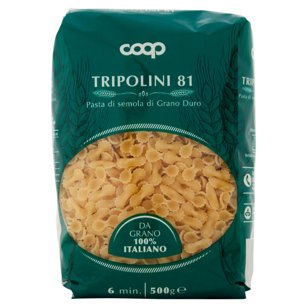 Pasta semola tripolini n.81 coop g500 con grano italiano - Immagine 01