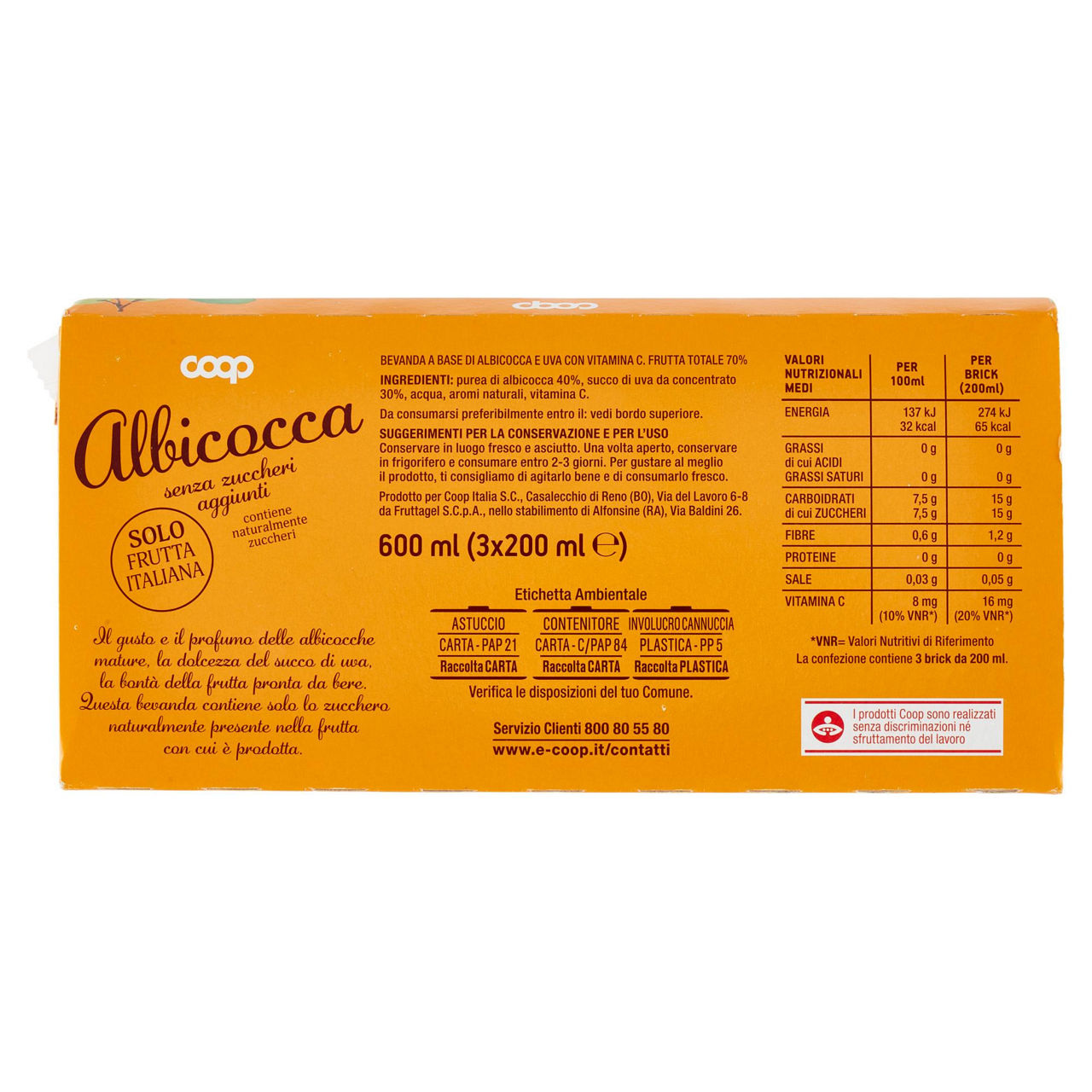 Bevanda senza zuccheri aggiunti albicocca coop cluster ml 200 x 3 - Immagine 61