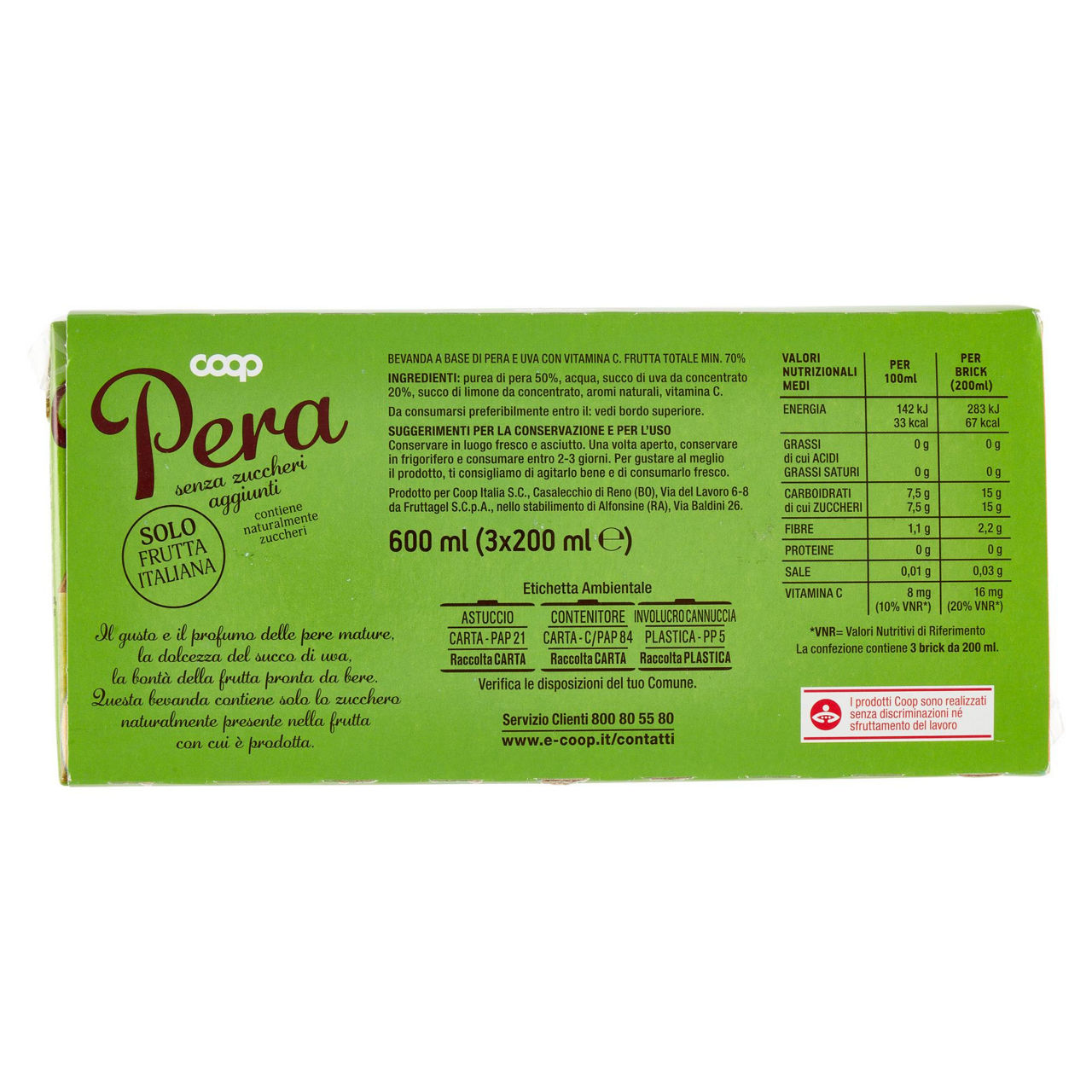 Bevanda senza zuccheri aggiunti pera coop cluster ml 200 x 3 - Immagine 21