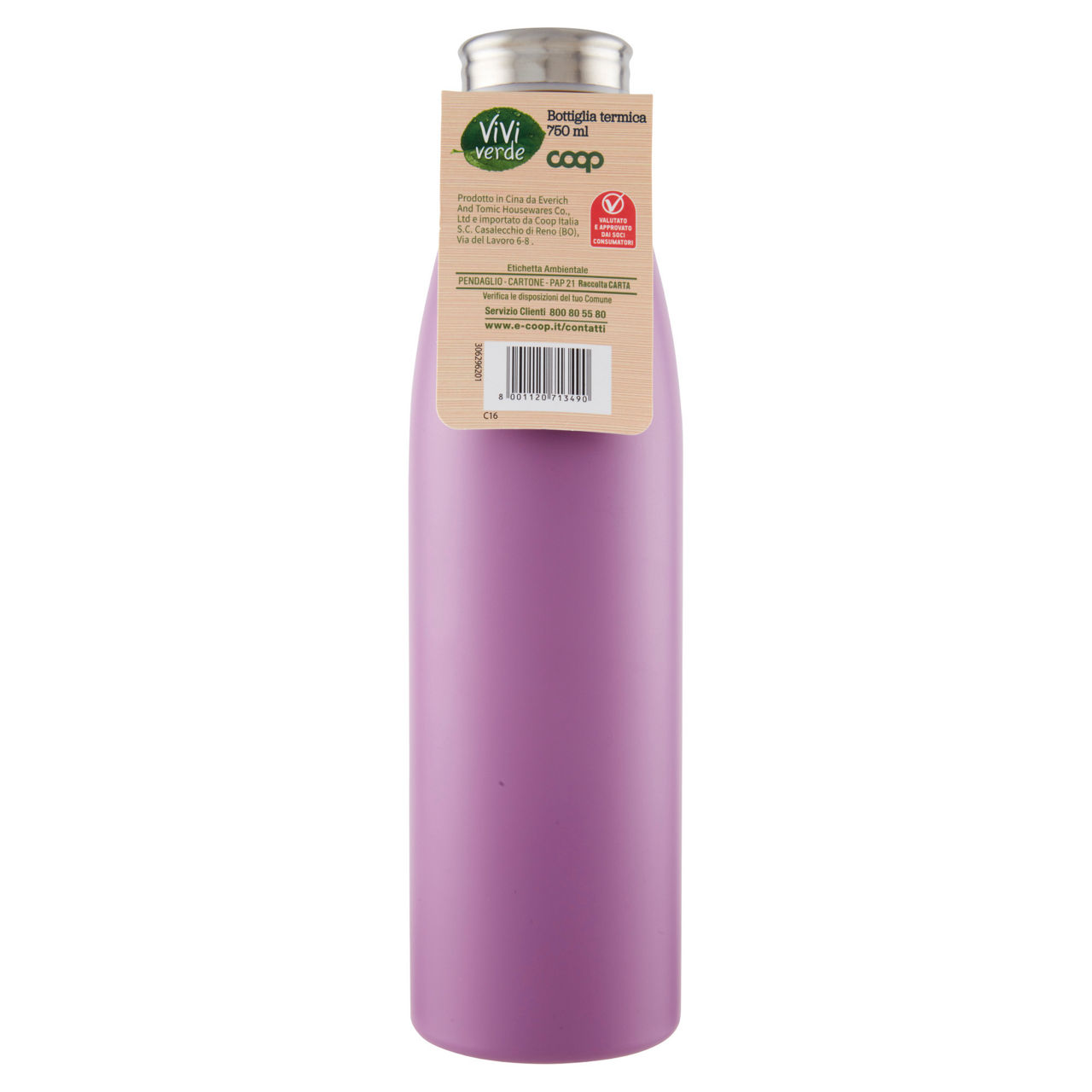 Bottiglia termica 750 ml.acciaio inox viviverde coop lilla - Immagine 11