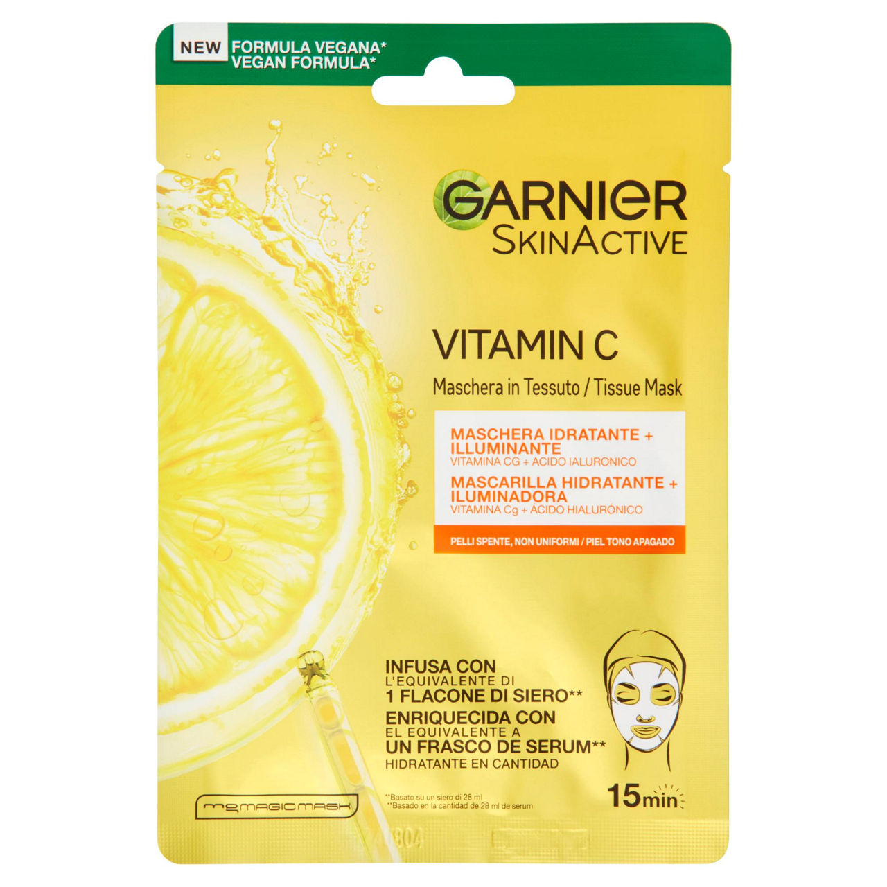 Maschera viso in tessuto idratante e illuminante Vitamin C 1 pz - Immagine 01