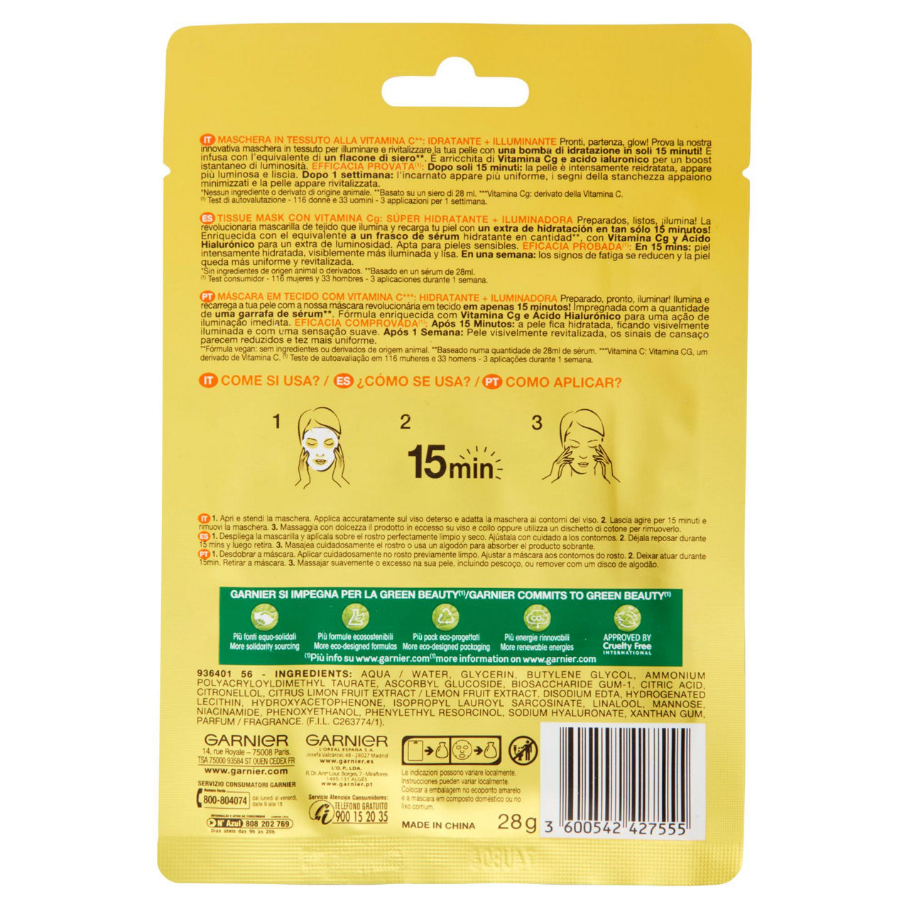 Maschera viso in tessuto idratante e illuminante Vitamin C 1 pz - Immagine 31