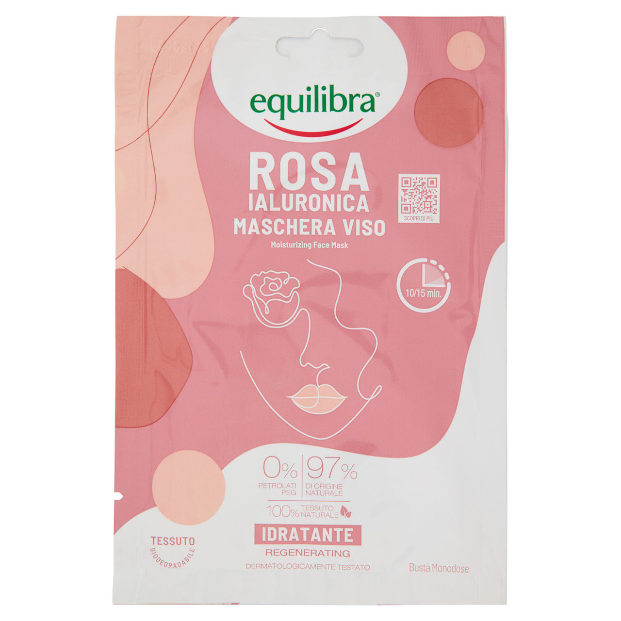 Maschera viso in tessuto idratante Rosa Ialuronica 1 pz