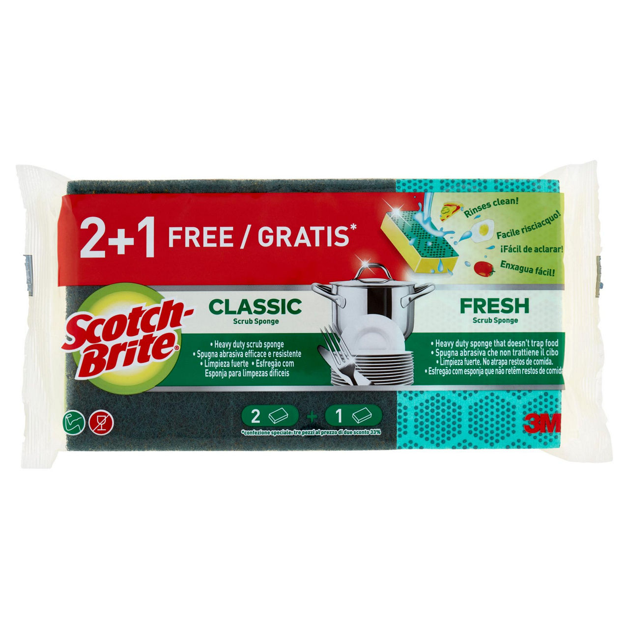 Spugne abrasive fibraverde 2 pz +1 gratis - Immagine 01