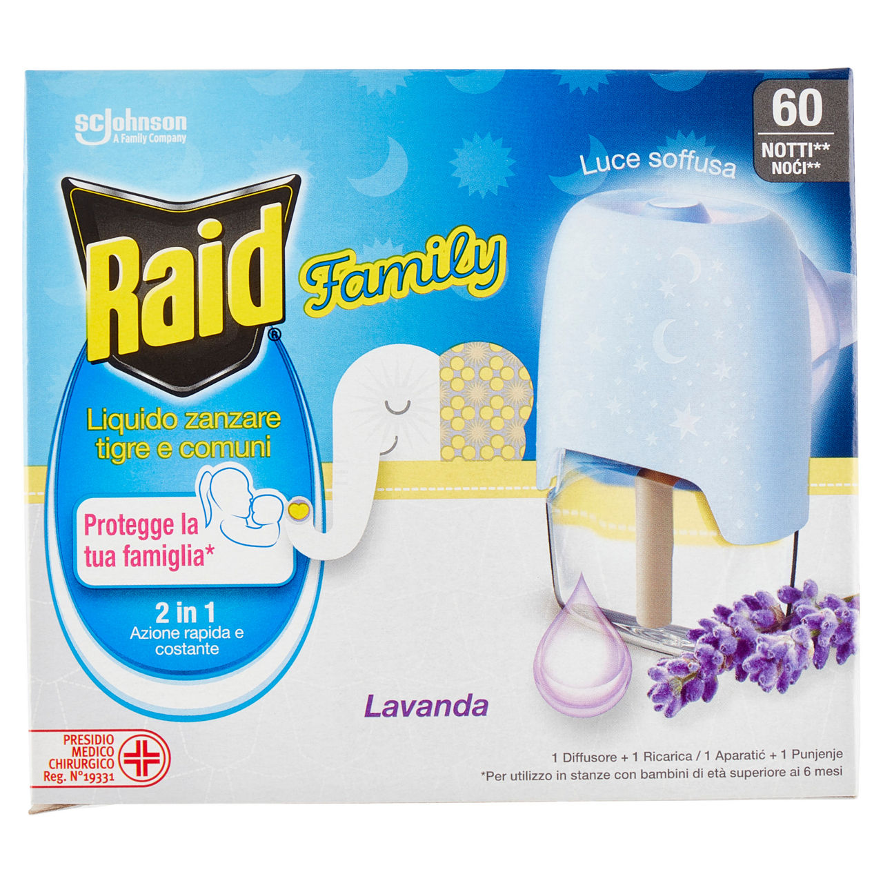 Insetticida elettroemanatore raid family base+ricarica 60notti ml 36 pz.1
