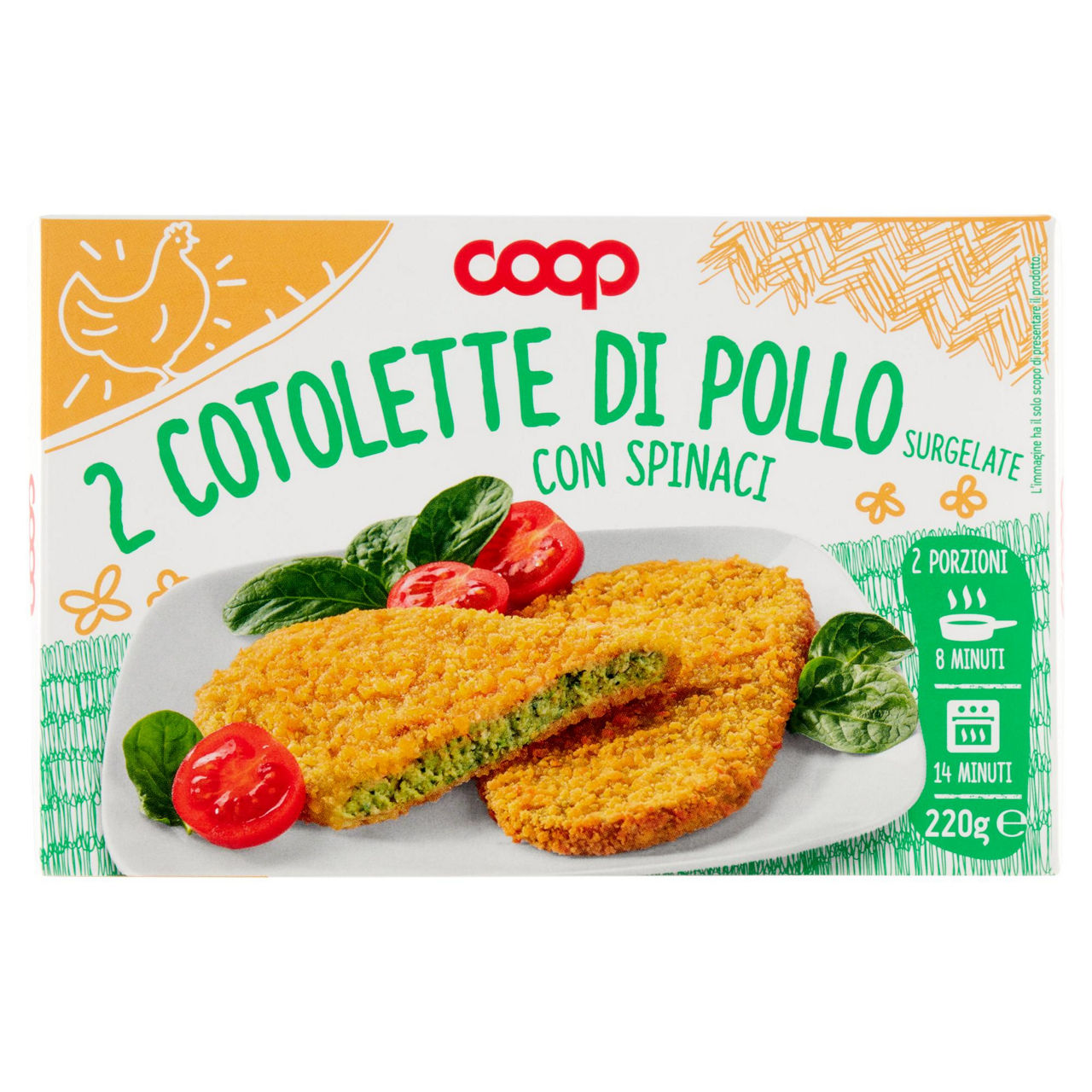 Cotolette di pollo con spinaci surgelate 2 pz 220 gr - Immagine 01