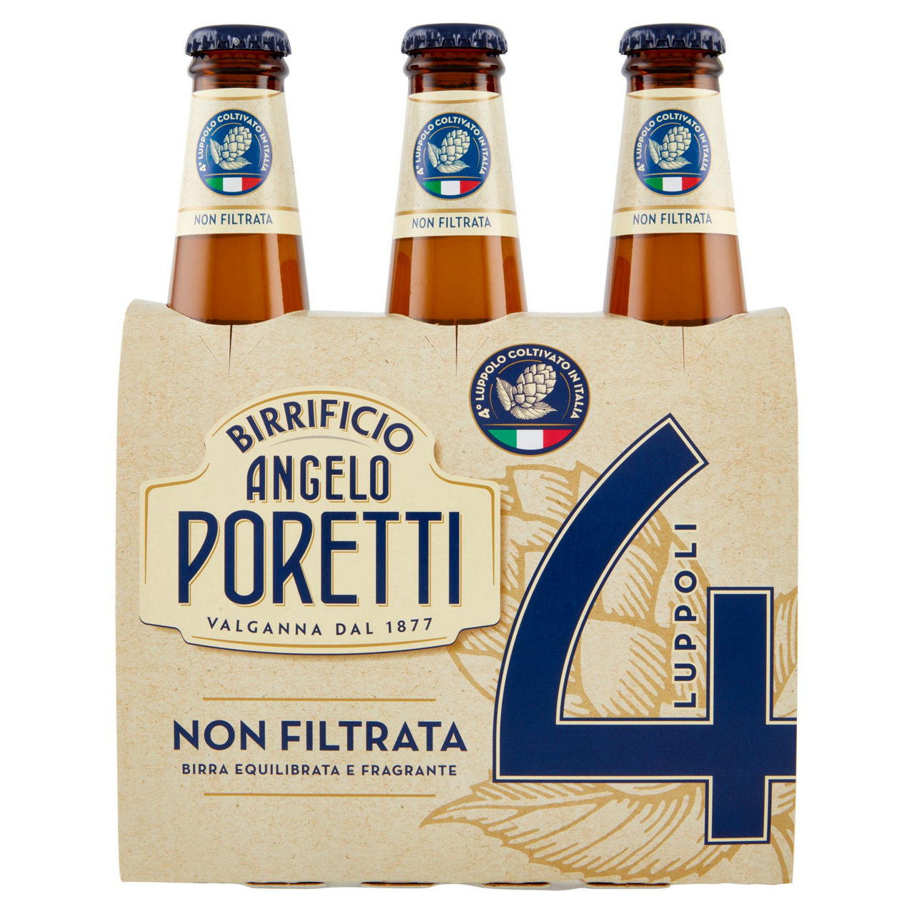 Birra Poretti 4 luppoli non filtrata 3 pz x 330 ml - Immagine 01