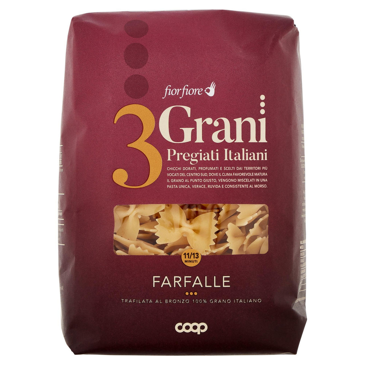 Farfalle pasta di semola di grano duro 3 Grani Pregiati Italiani 500 gr