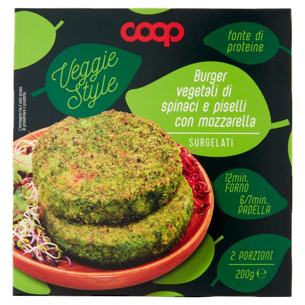 Burger vegetali di spinaci piselli e mozzarella surgelati 200 gr - Immagine 01