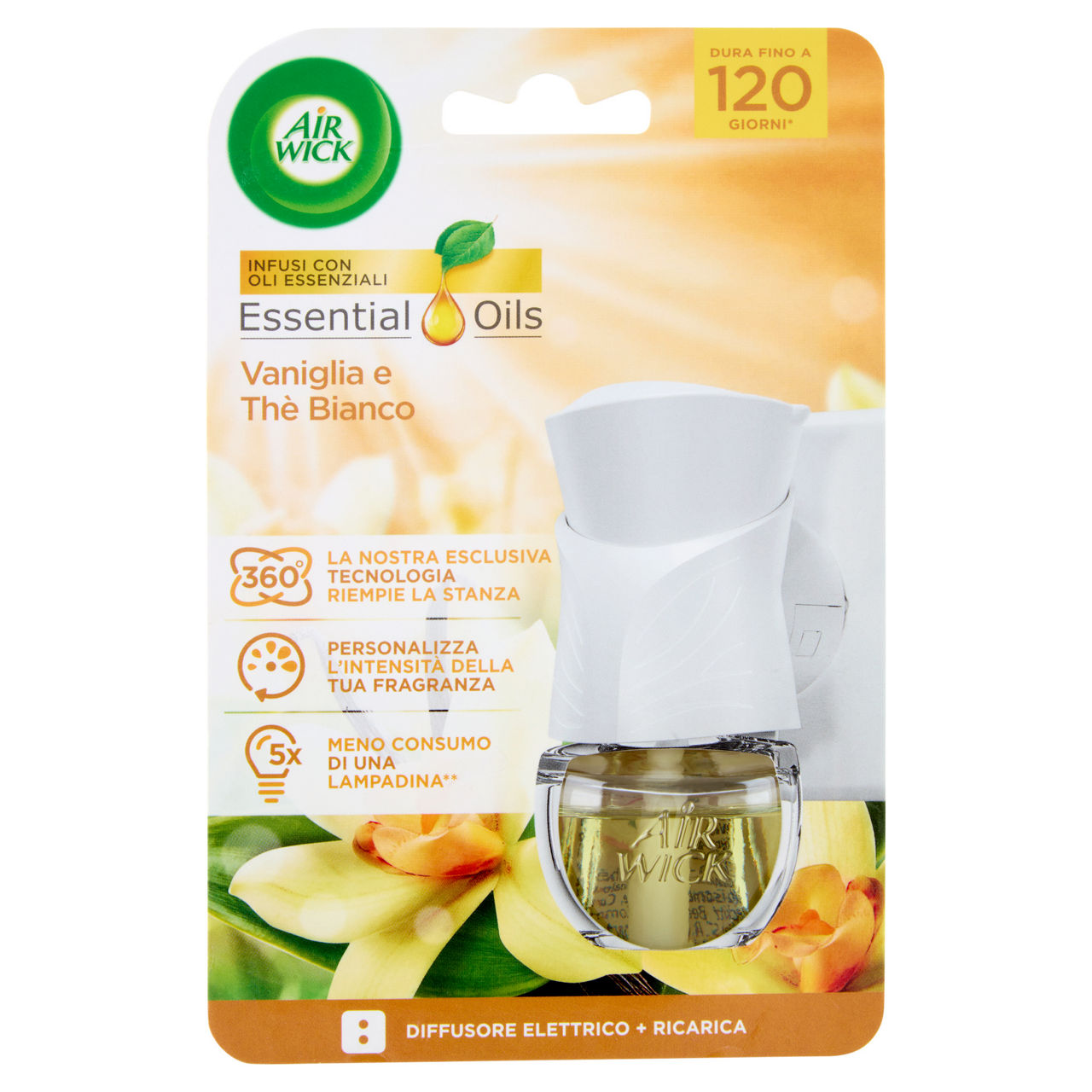 Diffusore elettrico per ambiente vaniglia e the bianco 19 ml