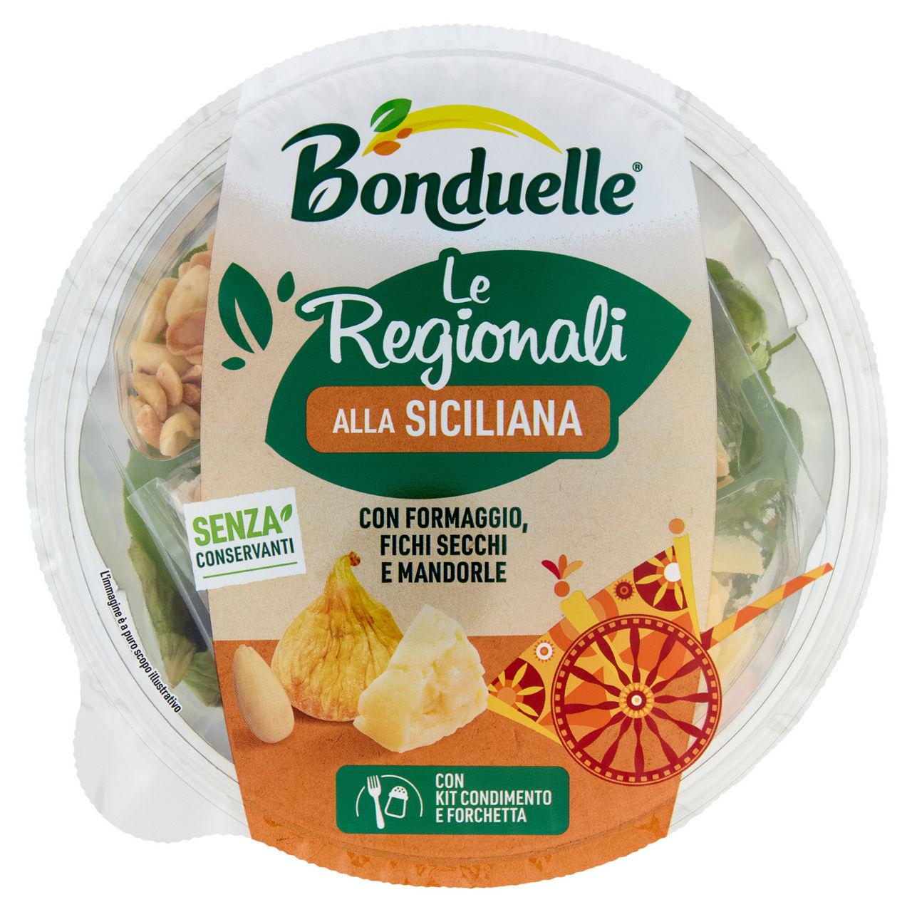 Insalata mista alla Siciliana con formaggio fichi secchi e mandorle 130 gr
