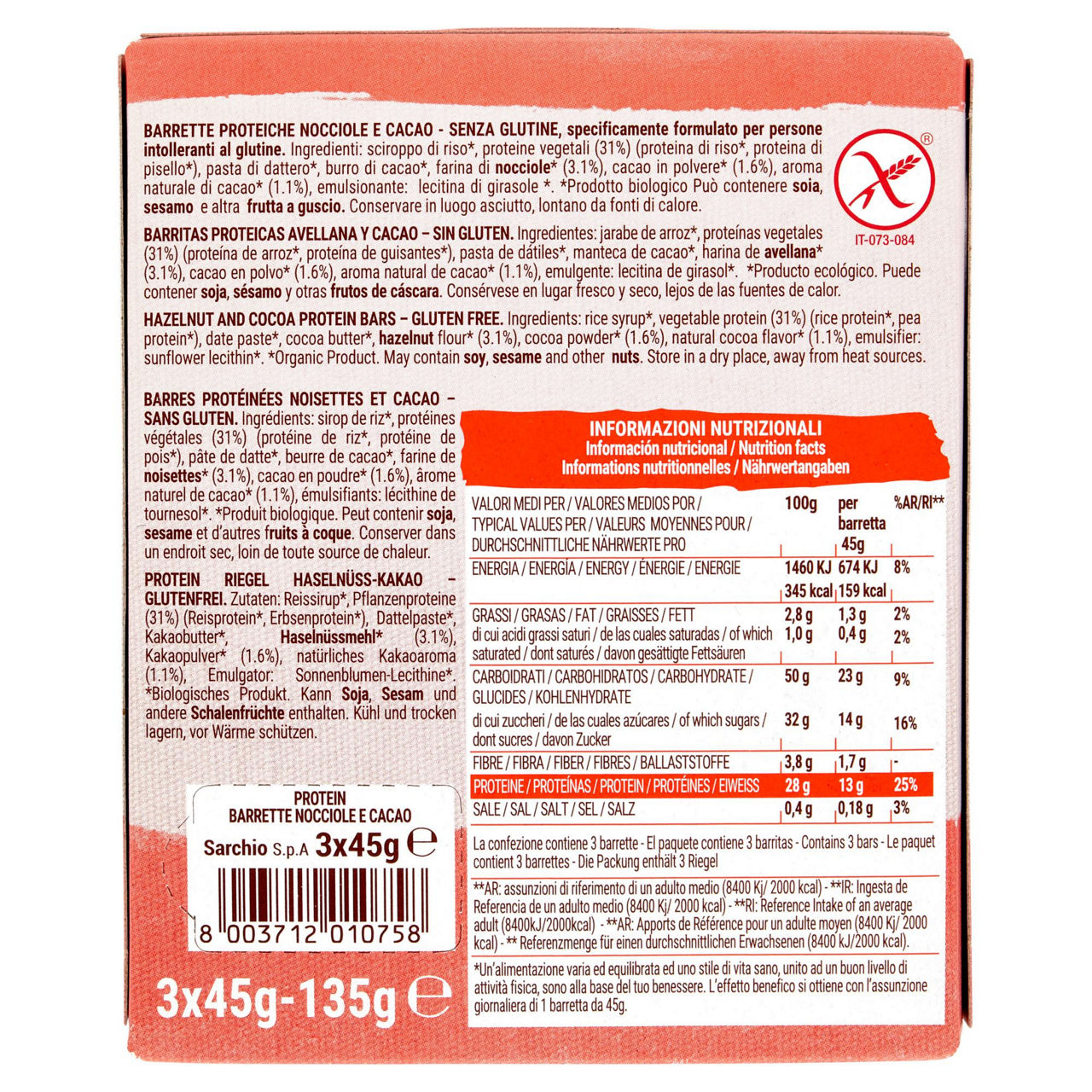Barrette proteiche nocciole e cacao bio 135 gr - Immagine 11