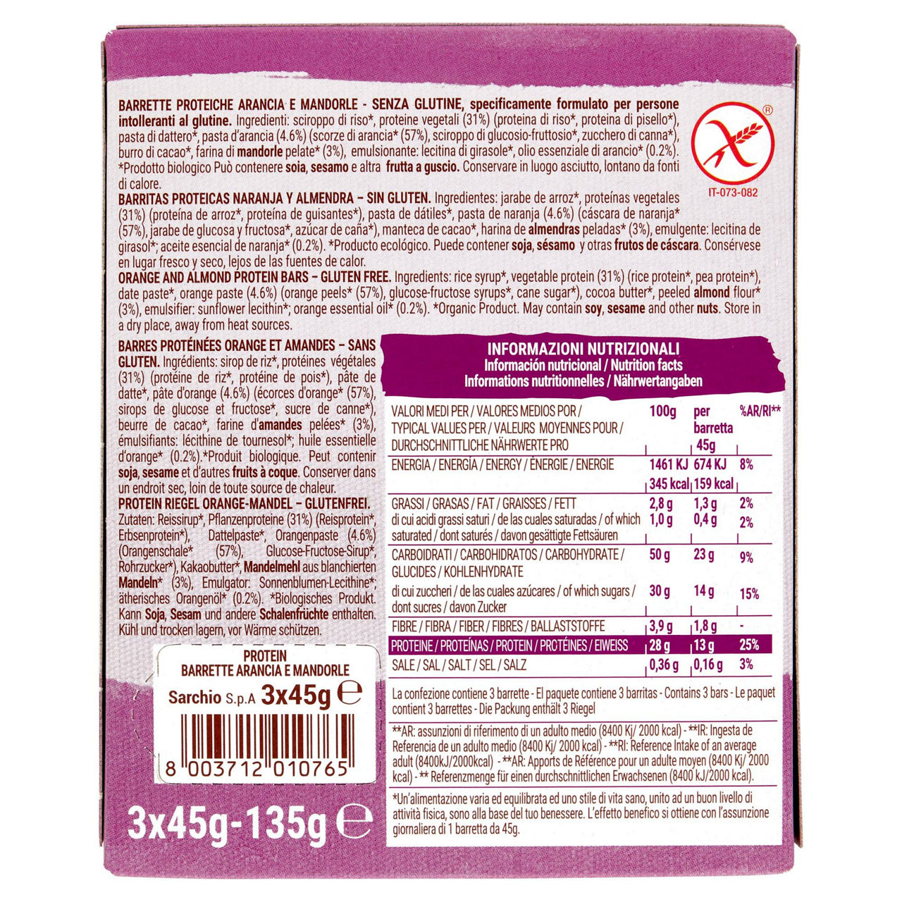 Barretta proteiche arancia e mandorle bio 135 gr - Immagine 21
