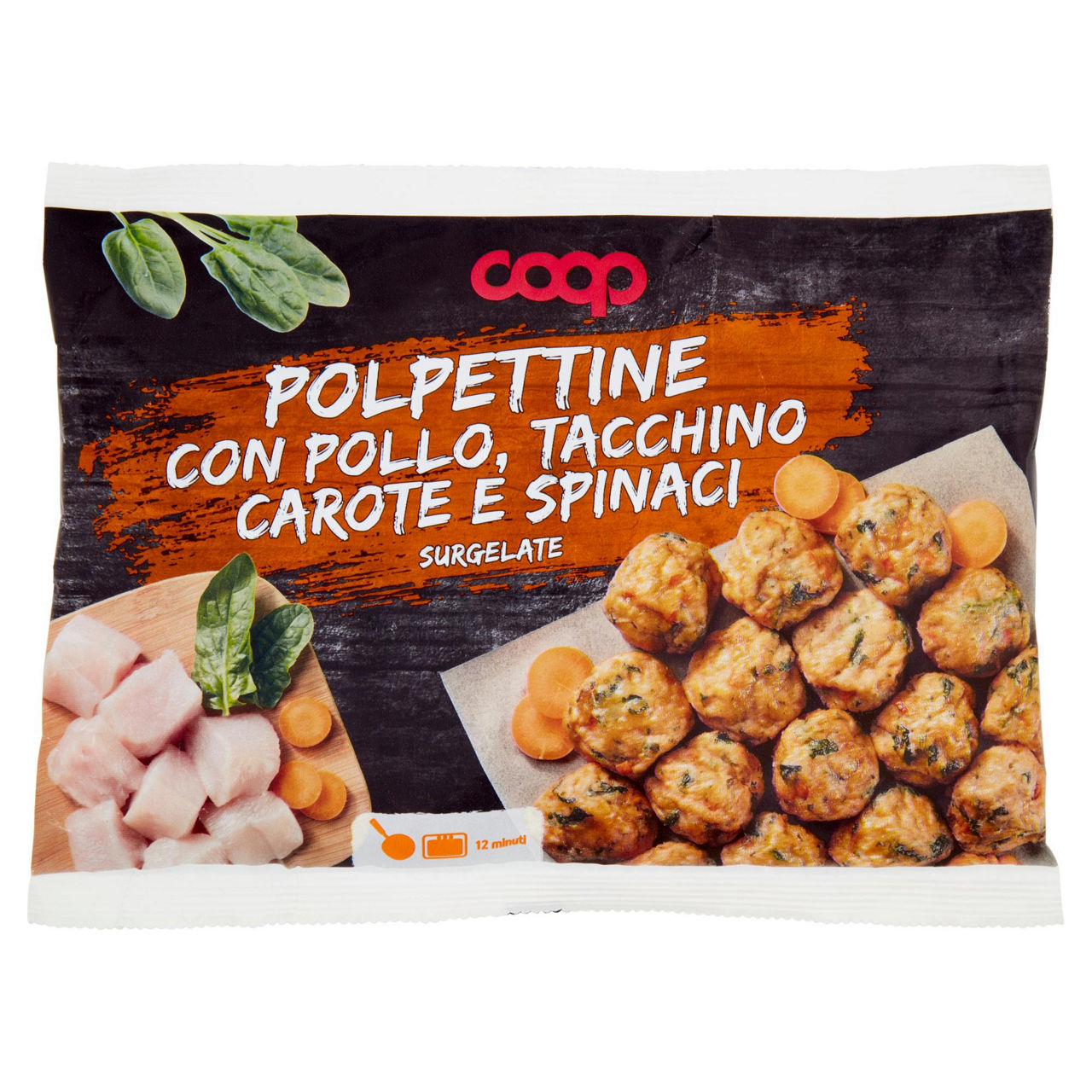 Polpettine con pollo tacchino carote e spinaci surgelate 300 gr