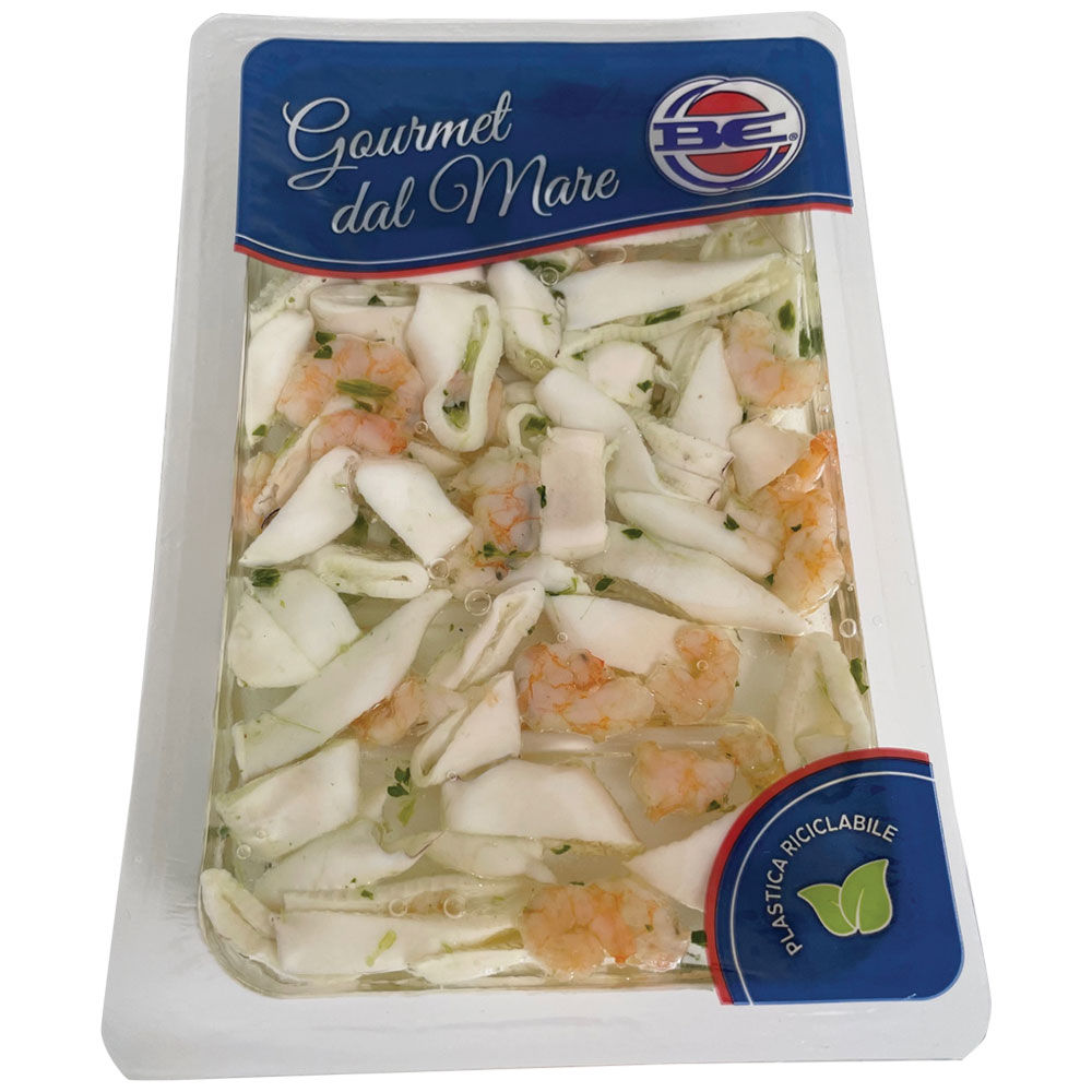 Anelli di calamari e gamberi marinati 150 gr