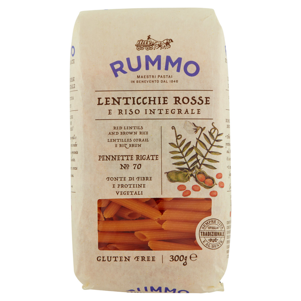 Pennette rigate n.70 pasta di lenticchie rosse e riso integrale 300 gr - Immagine 01
